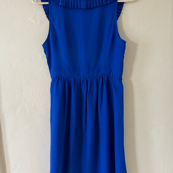 Blue midi sleeveless dress with ruffled collar, size 4 EU38 - Picture 3 of 3